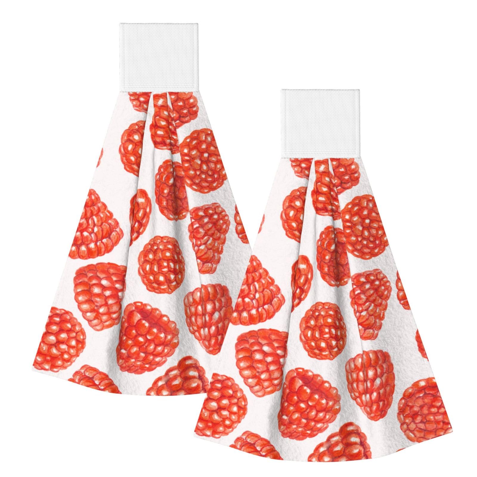 DOPKLNA Raspberry Pattern, 2 Pcs Hanging Coral Fiber Hand Towels for Bathroom, Absorbent Kitchen Towels