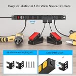 Bande de puissance longue, 2100 Bande de puissance du protecteur de surpression lourde de Joules, barre de puissance en métal mince avec 6ft 14AWG Cord, 8-Outlet, ETL Répertorié, pour Mont mural, Sous-sol, Garage, Atelier Noir