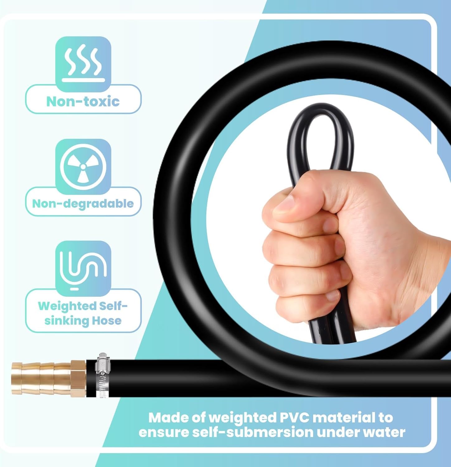 658 FT Self Sinking Aeration Hose with 4 Clamps and 4 Menders, UV Resistant 3/8in Weighted Air Hose for Pond Garden Waterfall Fish Tank Pump Fountain Outdoor Hydroponic System