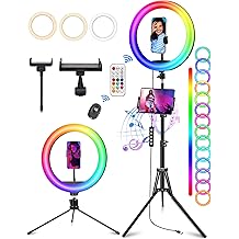 STALLY 13.3" Ring Light with Stand, Music Mode, 75" Tall with 3 Phone Holder, 3 CCT Modes & 48 RGB Color Modes, Ring Light Tripod for iPhone with Wireless Remote, Great for Photograph/Makeup/TikTok