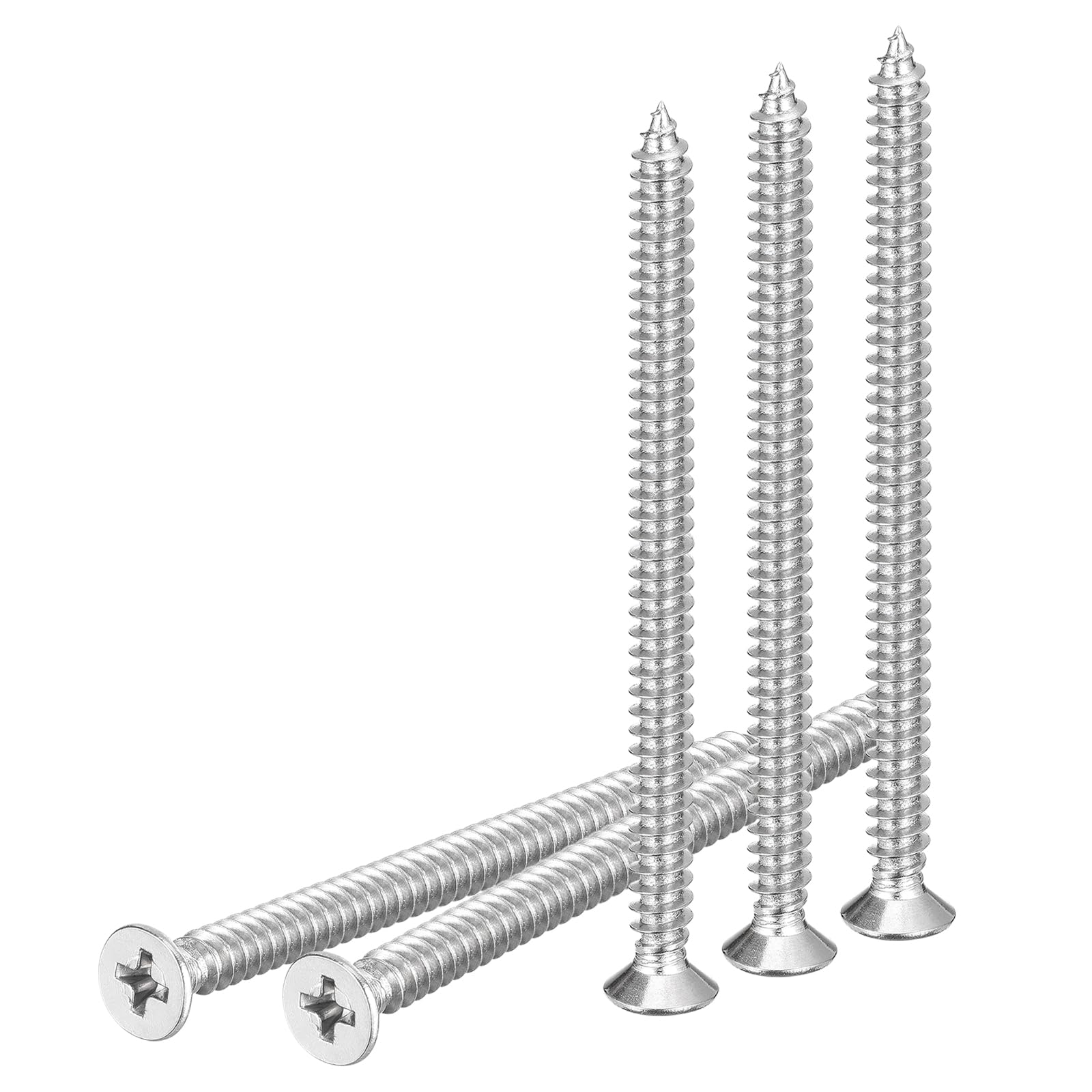 DTGN 20Pcs M5x75mm Flat Head Wood Screws, 304 Stainless Steel Phillips Self Tapping Screws - Good for Woodworking Furniture - Silver