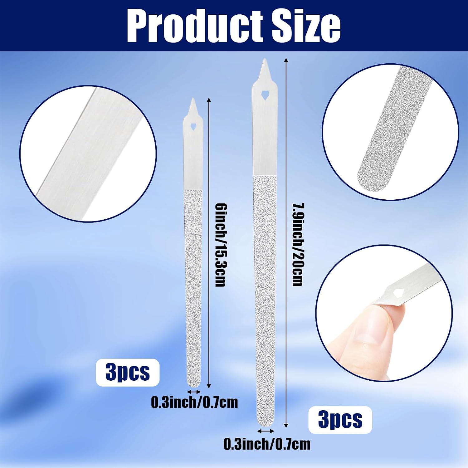 6PCS Diamond Deb Nail File, 6/7.8In Double Sided Fingernail Files for Women