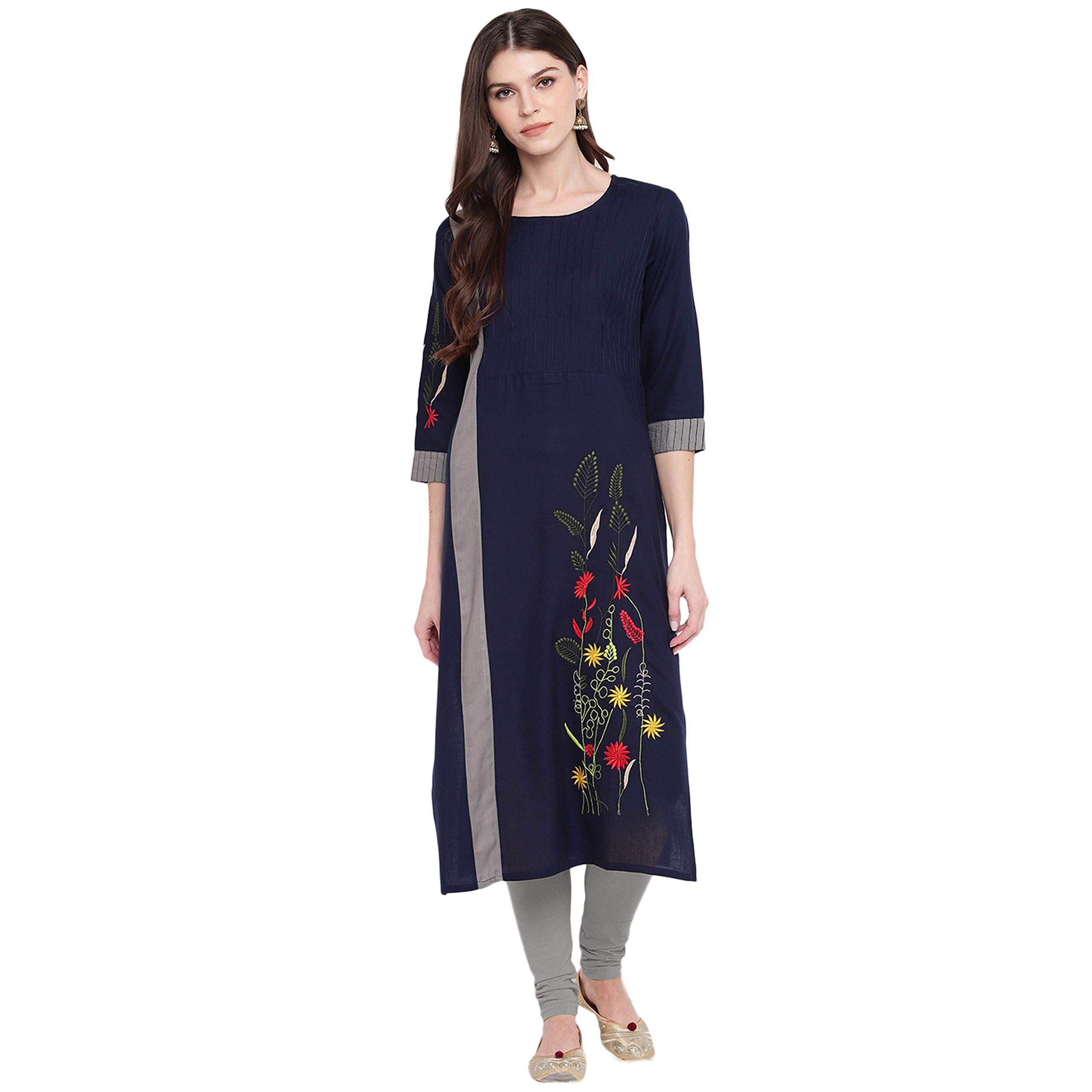 VbuyzIndian Tunic Tops Blue Rayon Straight Kurta/Kurtis for Women
