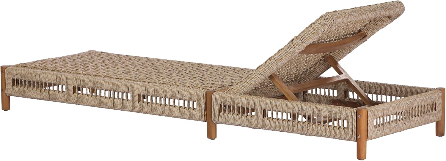 Christopher Knight Home Mercer Acacia Wood Chaise Lounge Chair Outdoor Set of 2, Poolside Sun Lounger Recliner with Wicker Seat, Patio Outdoor Chaise Lounge, Adjustable Backrest Sofa, Teak+Beige