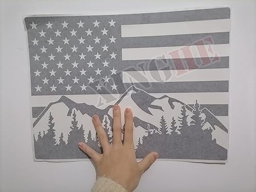 Miniatura 5 de Xinghe Calcomanía de bandera estadounidense de árbol de montaña para ventana central trasera de camión calcomanía de bandera negra mate para ventana