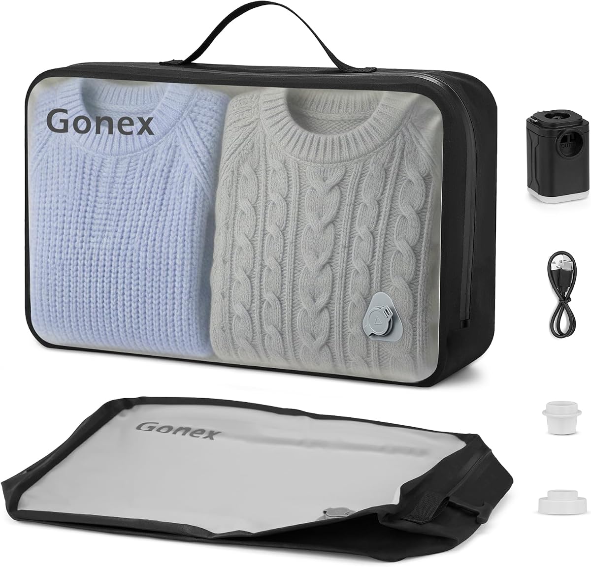 Bolsas de viaje Gonex Vacuum con bomba, reutilizables, 1 paquete | Ventana transparente, TPU impermeable, apertura amplia, asa incorporada, válvula hermética, compatible con equipaje de mano