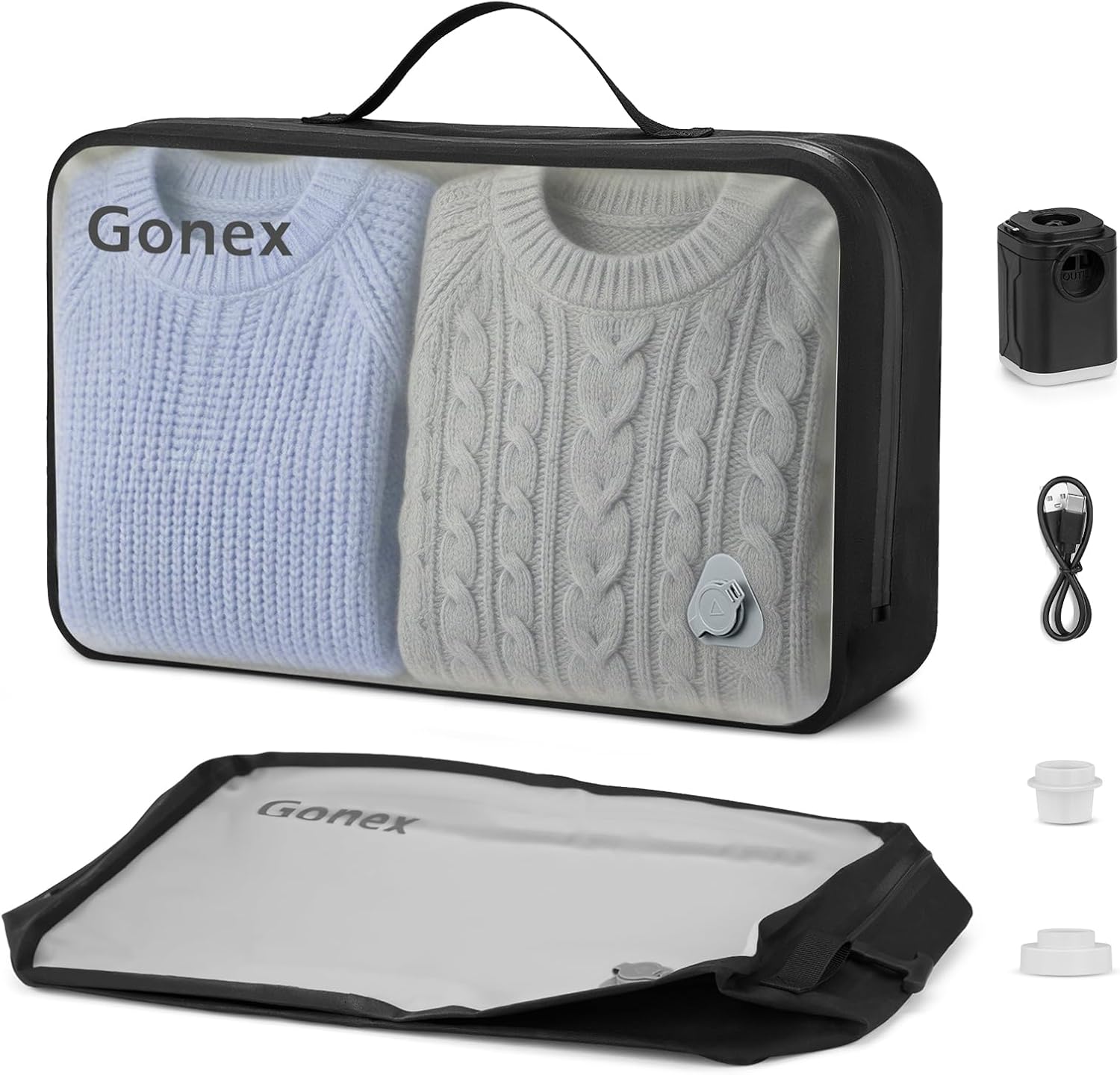 Gonex Vacuum Compression Bag with Pump - Reusable, Waterproof Travel Packing Organizer with Wide Opening, Handle & View Window for Suitcase, Backpack & Clothes Storage (1 Bag + 1 Pump)