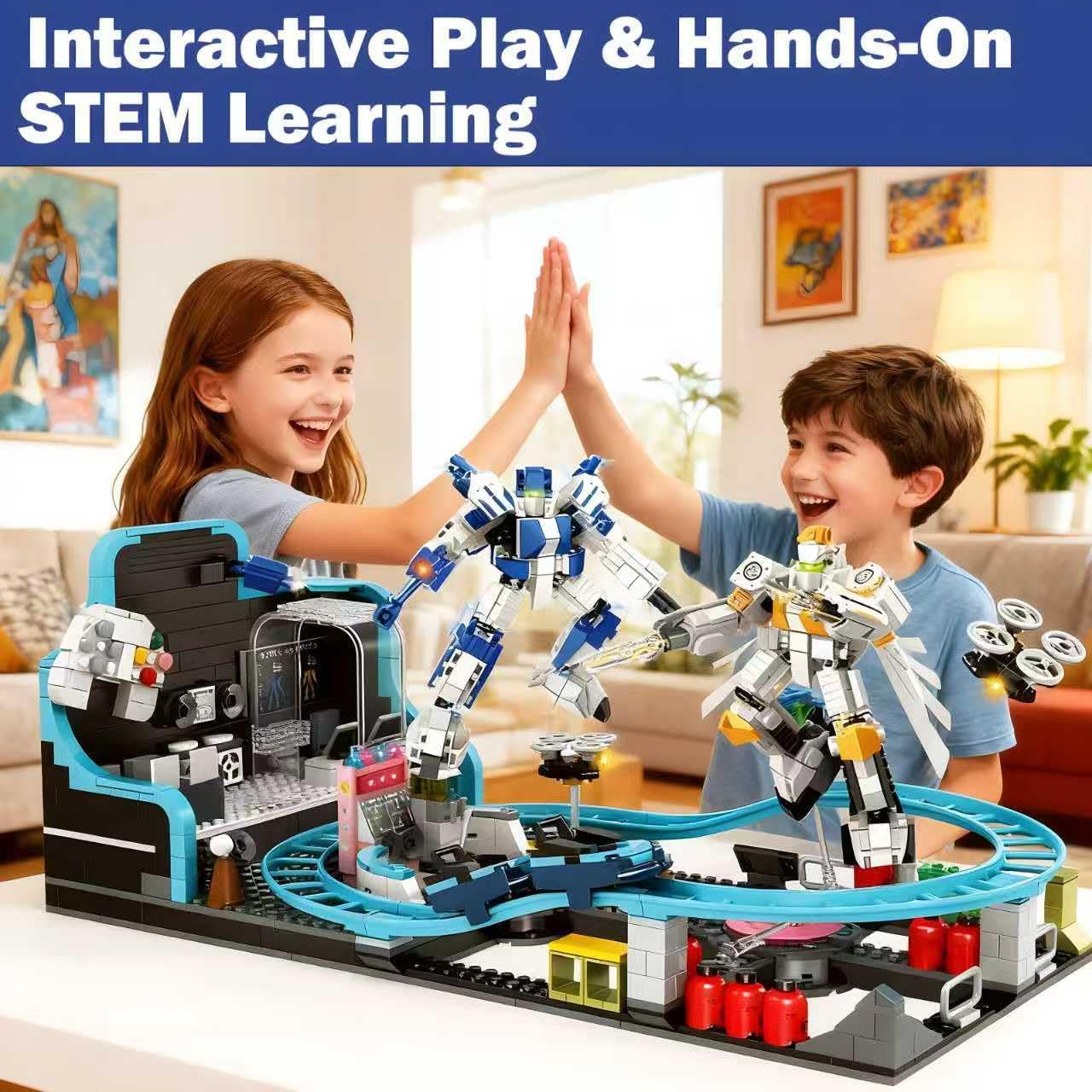 Toptrend Space Roller Coaster Toy, 1293pcs Robot STEM Building Toys Coaster Set for Kids 6-7 8-12 8-14, Creative Engineering Christmas Stockings Stuffers Gifts for 6 7 8 9 10 11 12 13 14 Year Old Boys