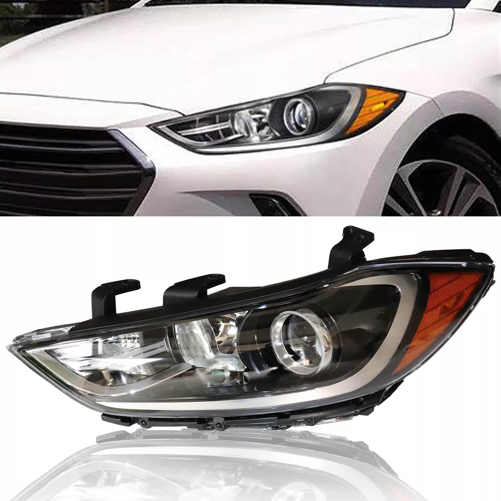 Halogen Headlights Assembly For 2017-2018 Hyundai Elantra SE SEL Value Edition Front Headlamp Replacement 11410015R 11410016L 92102F3000 HY2503206 (Driver Side)