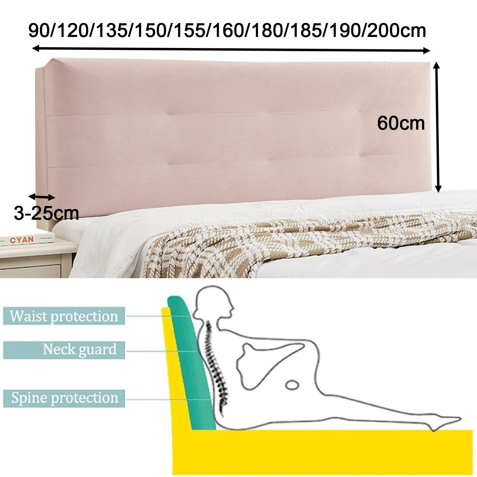 Copri Testiera Letto Imbottito 120x60cm - Cuscino Antiurto Lavabile, Colore Marrone - Foto 9