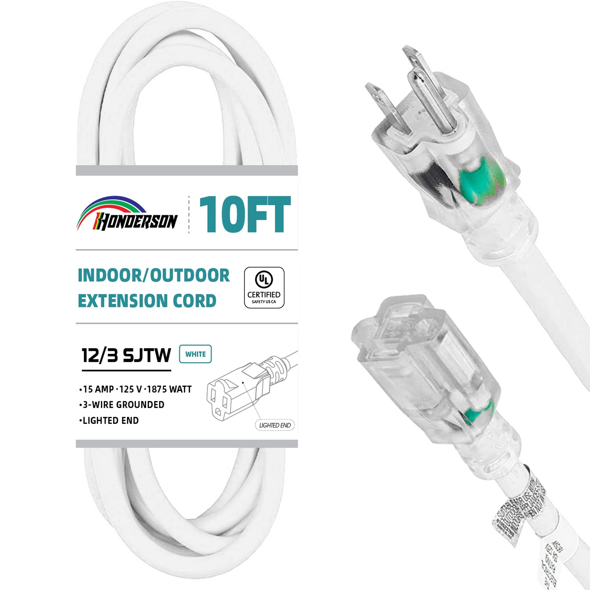 Cable de Extensión para Exteriores con Iluminación 12/3: Cable de Extensión Resistente Sjtw de Calibre 12 Y 3 Clavijas con Enchufe con Conexión A Tierra de 3 Clavijas para Mayor Seguridad, C