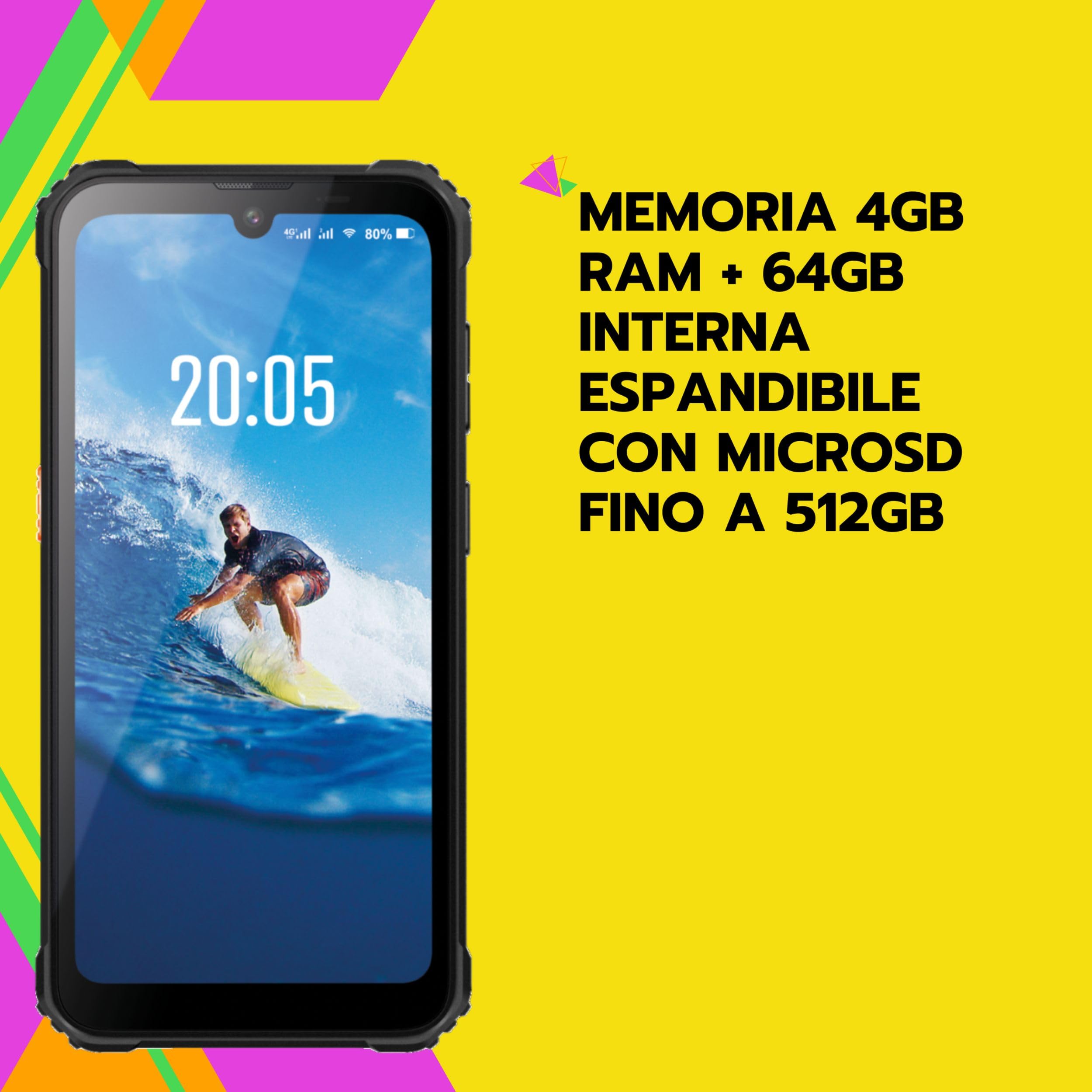 Smartphone Rugged 4G Android 13, Impermeabile IP68 e IP69X, Fotocamera 13MP | Telefono Indistruttibile con Display 6.1"" HD, NFC, Batteria 6580mAh e Power Bank Integrato, – Sicuro Smart STS602 SAIET