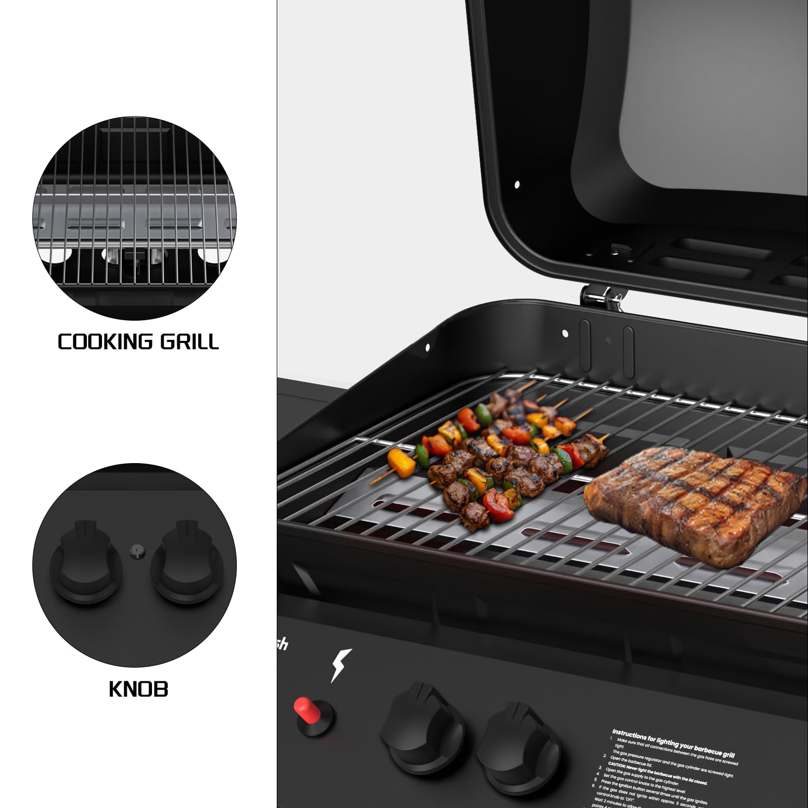 Topwish barbecue gaz, barbecues à gaz 2 brûleurs,plancha gaz exterieur,étagère rabattable en latéral, sur roulettes,6000W,106.44 * 55.6 * 103.85cm