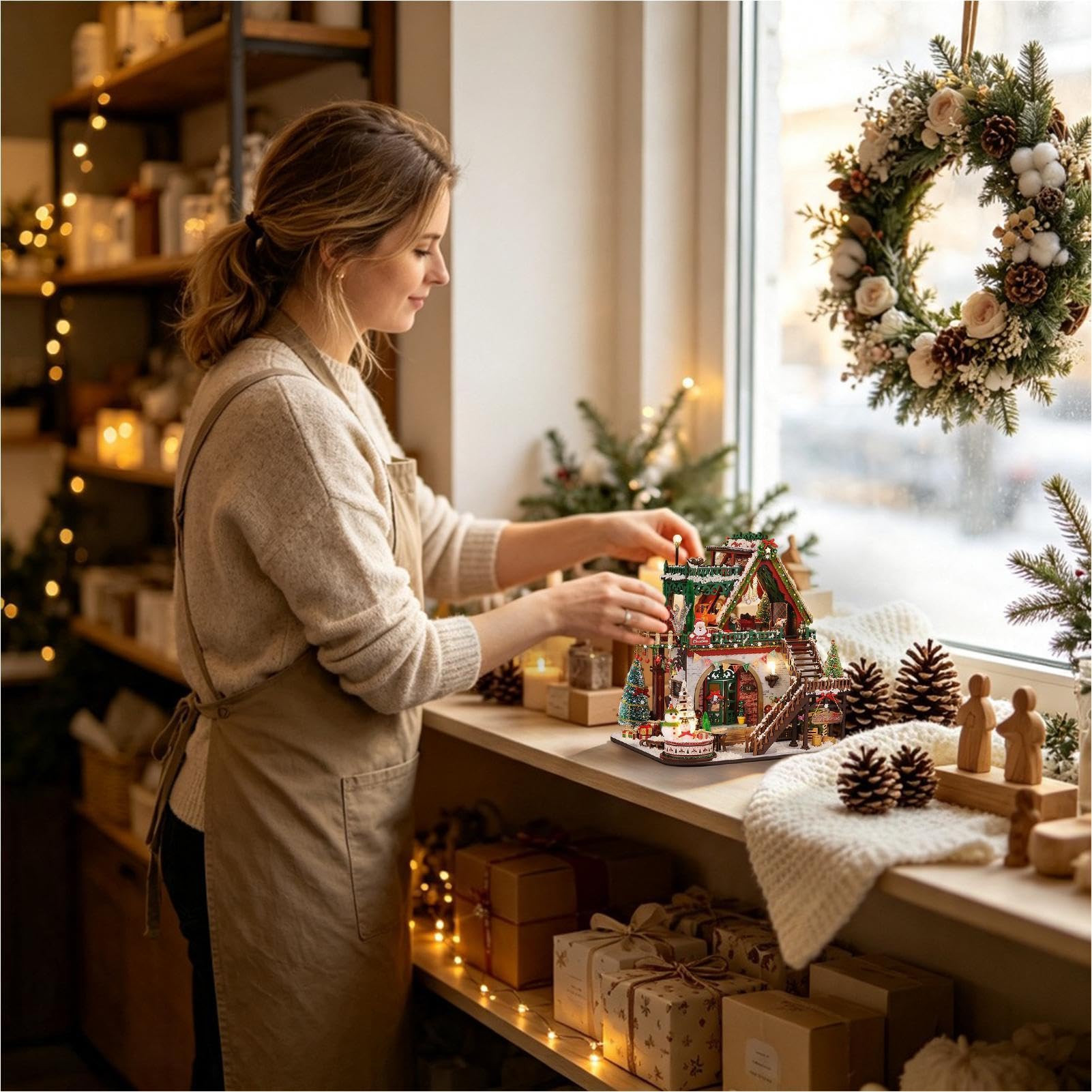 Casa di Natale fai da te, in miniatura in legno, 763 pezzi, tiglio