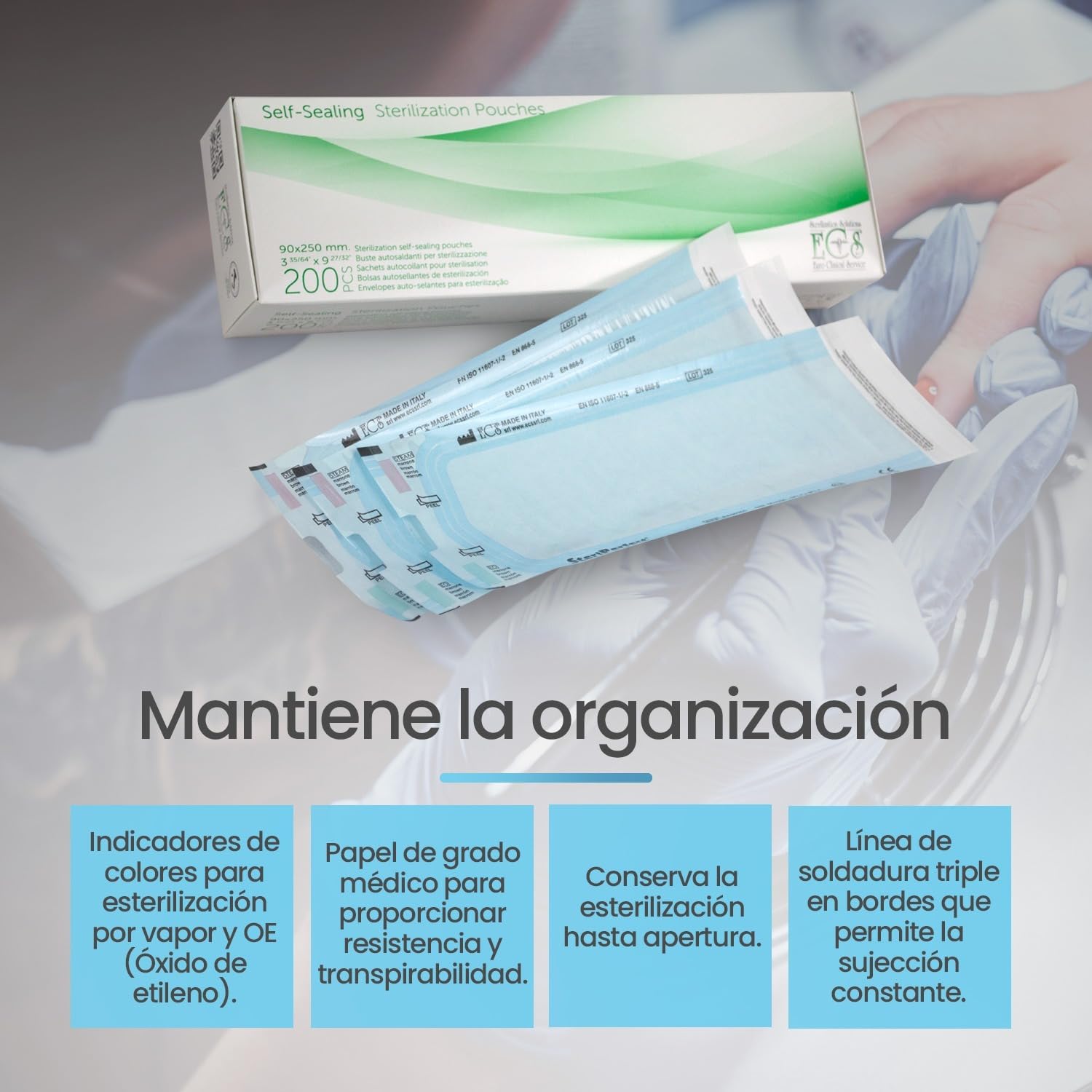 Lot de 200 sacs de esterilisation (90 * 250mm) autocollantes pour stérilisateur autoclave à vapeur, Pochettes de stérilisation pour instruments dentaires et manucure