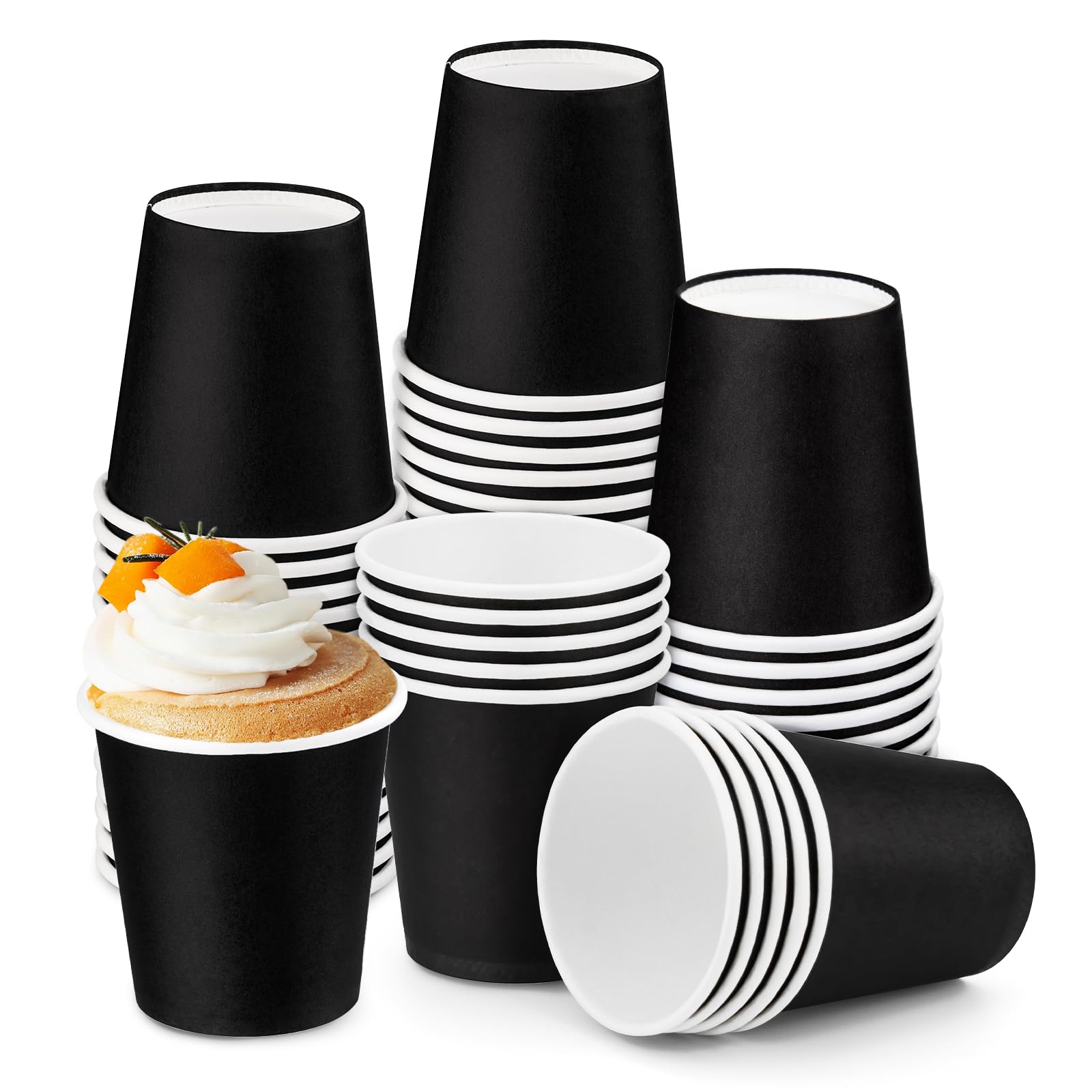 Giwrmu 50 Pack 3 Oz Paper Cups, Disposable Cups for Bathroom, Mouthwash, Espresso, Snack and Everyday Use,Suitable for Home, Party, Picnic (Black)