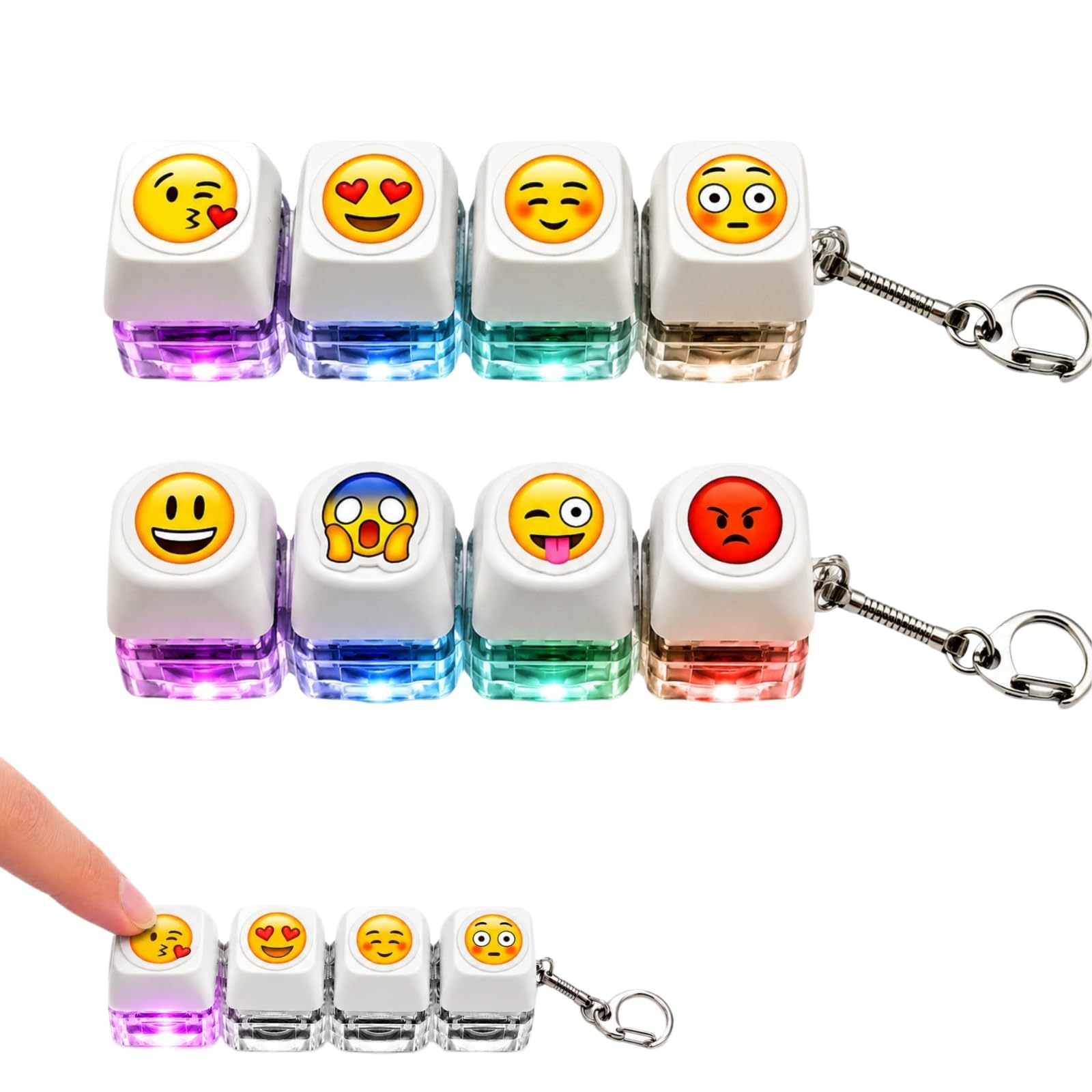 2PCS Light Up Keyboard Fidget Toy, Clicky Keychain with DIY Mood Stickers, RGB Mechanical Key Switch Fidget for Stress Relief, Office Desk Toy for Adults and Kids