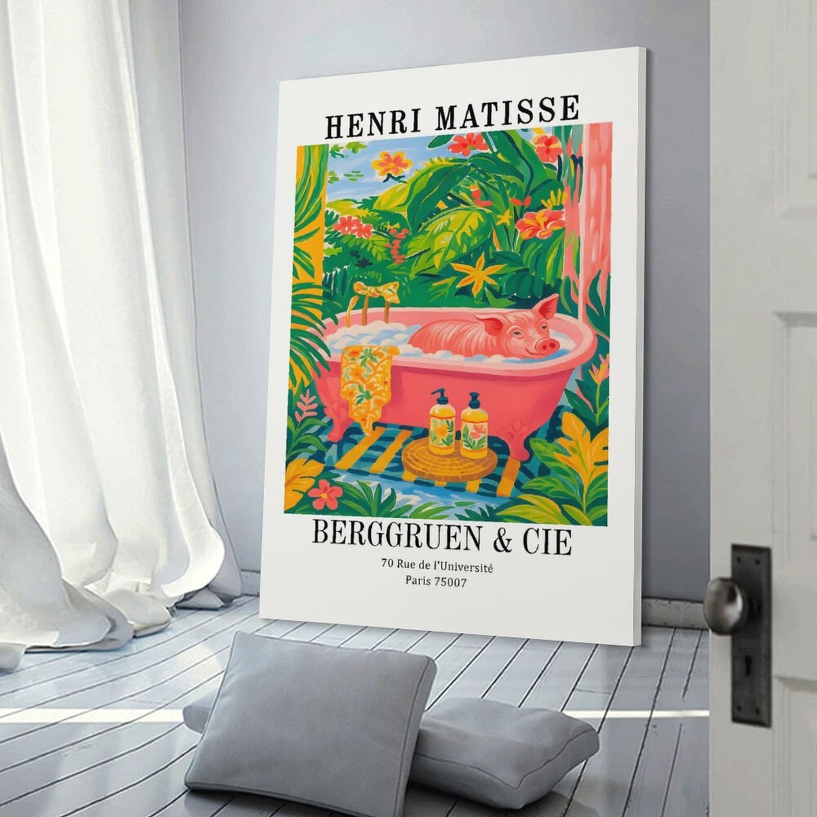 Junmoney Room Decor Wall Art Henri Matisse Pig in Bathtub Art, 20x30inch(50x75cm), for Entrance Spaces, Stair Walls Or Halls, Home Artwork for First Impressions