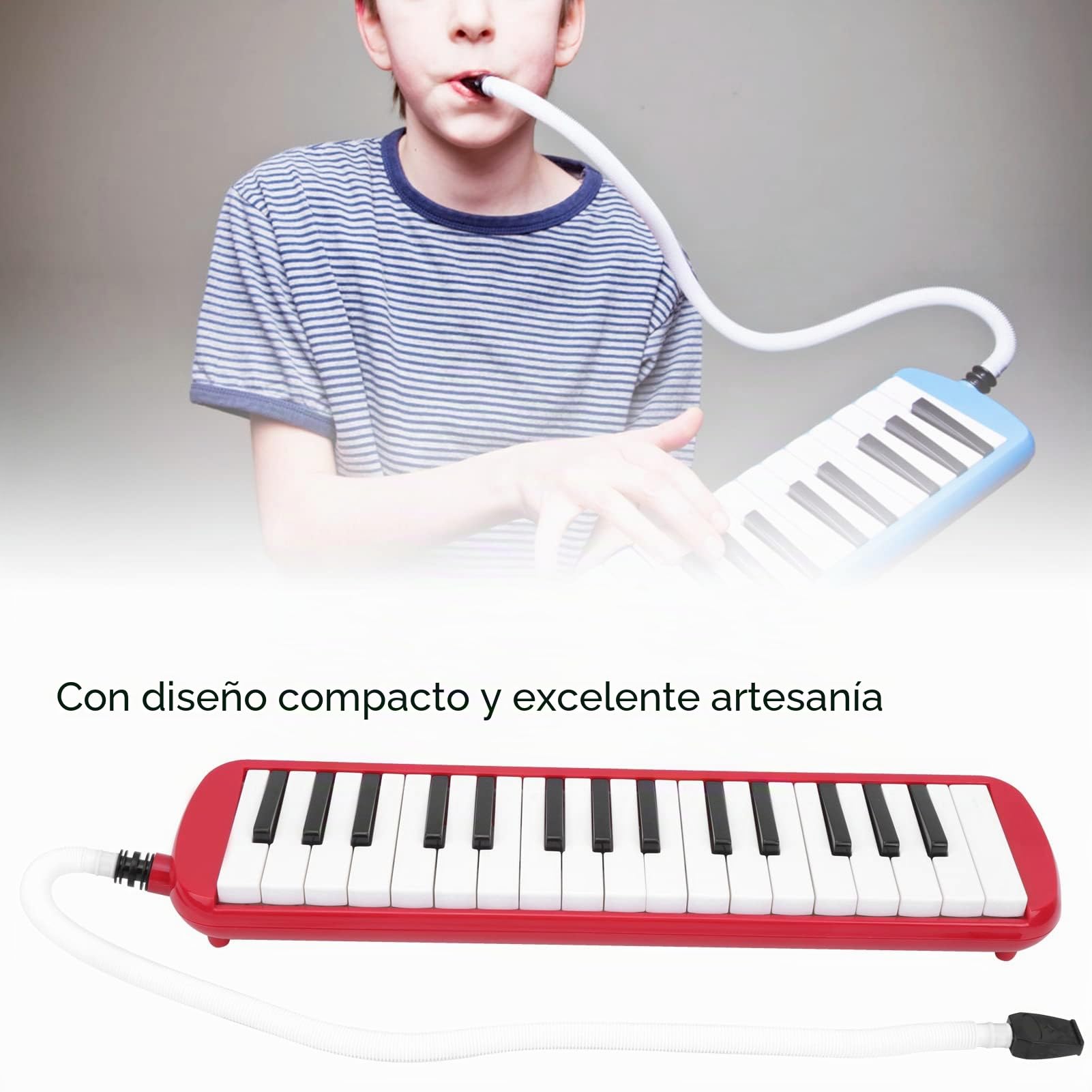 Melódica teclado para piano de aire con tubo para boquilla, instrumento musical de viento de 32 teclas apto para bolsa de entrenamiento para principiantes (rojo)