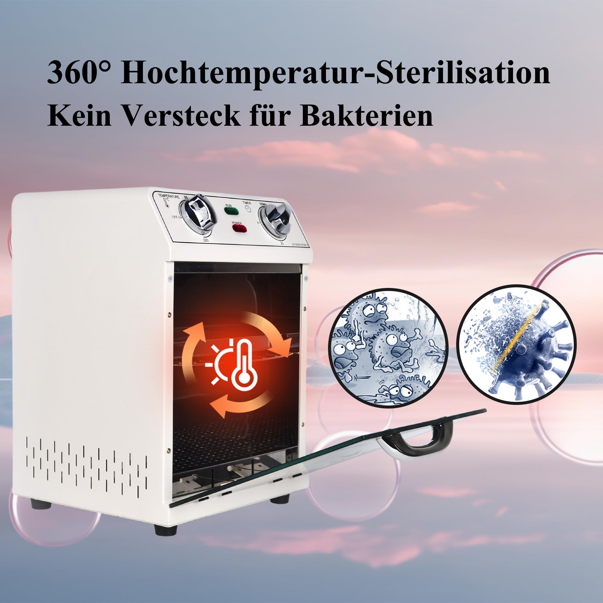 Autoclave 10L, stérilisateur à chaleur sèche 220°C à deux étages avec plateaux en acier inoxydable librement amovibles pour manucure, salon de coiffure, dentaire, laboratoire.