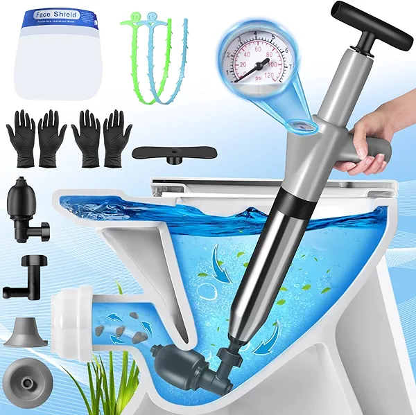 Toilet Plunger, High-Pressure Plungers for Bathroom, Air Plunger for Toilet with Real Time Barometer, Heavy Duty Drain Blaster Clog Remover, for Bathroom, Floor, Drain, Sink, Kitchen, Plumbi