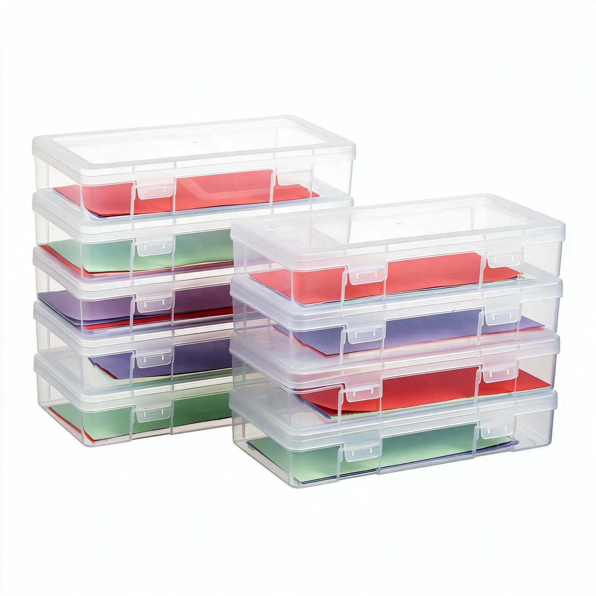 novelinks Small Plastic Storage Containers with Lids and Clear Pencil Box