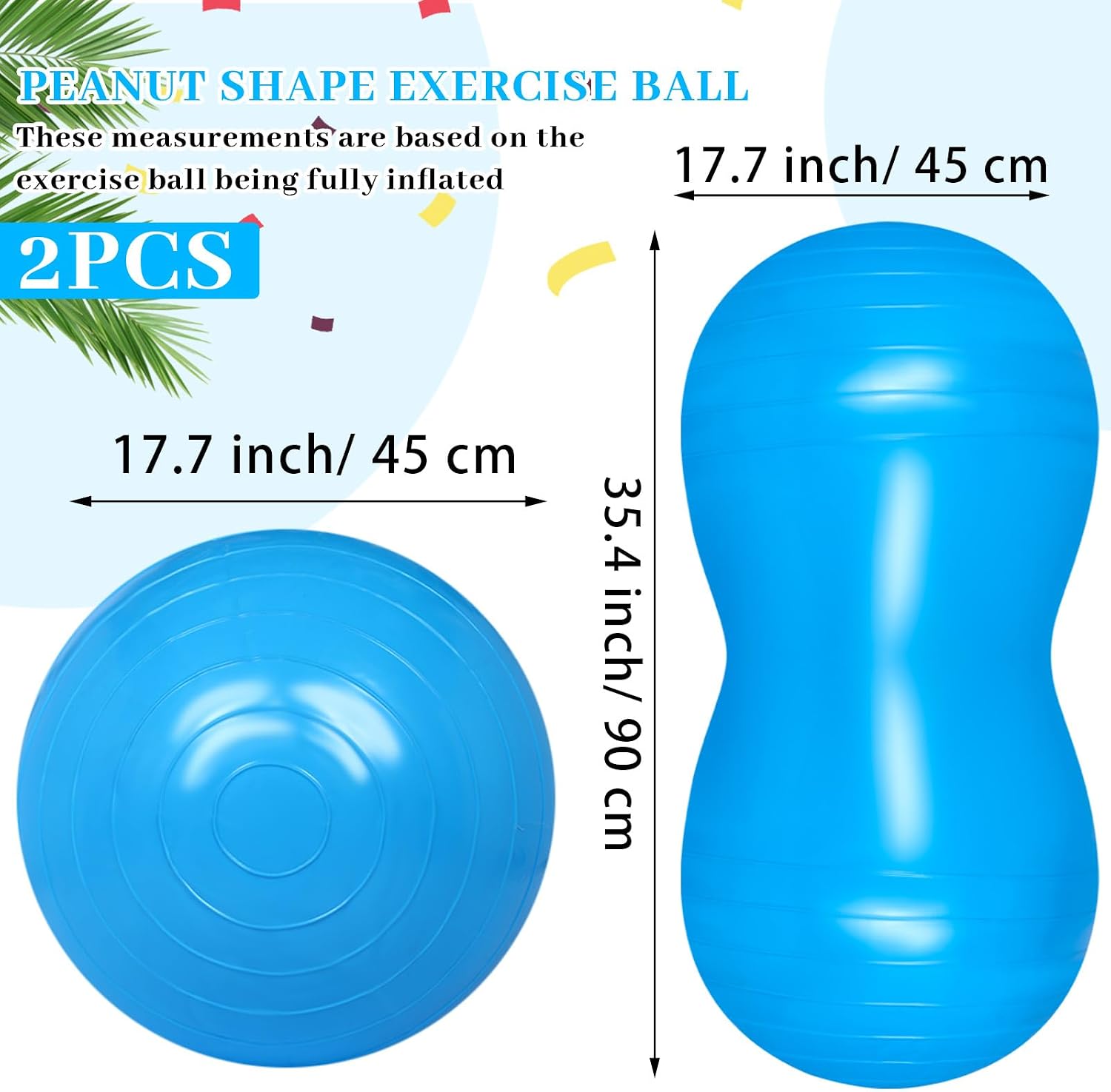 Threan 2 Pcs 35.4" Peanut Ball for Exercise Yoga Ball Enhance Balance Flexible Seating for Adults Sensory Therapy Core Strength Training Labor Birthing
