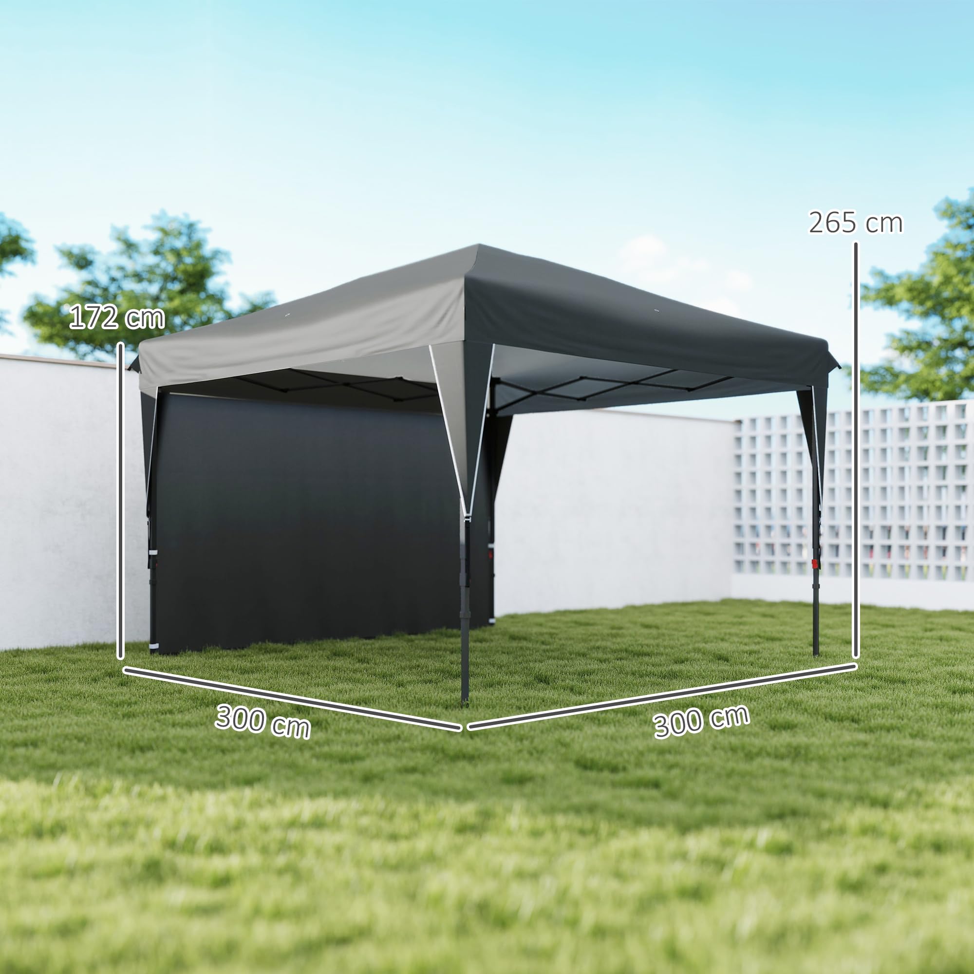 Outsunny Tonnelle Pop-Up Pliant Paroi Latérale Amovible 3x3x2,65m Gris