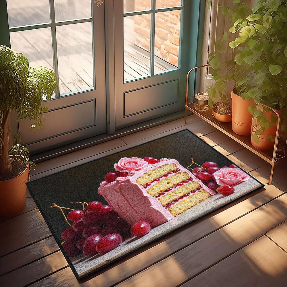 Paillasson d'automne motif gâteau à cerises | Tapis de bienvenue original 65x90 cm