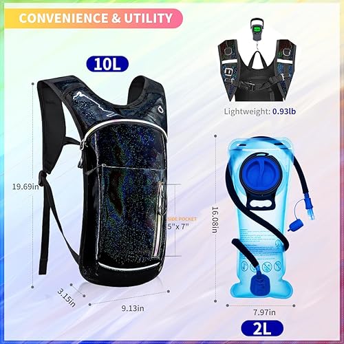 Miniatura 3 de Mochila de hidratación, mochila de agua con vejiga de hidratación de 2 litros, mochila de hidratación para rave, esencial para festivales,