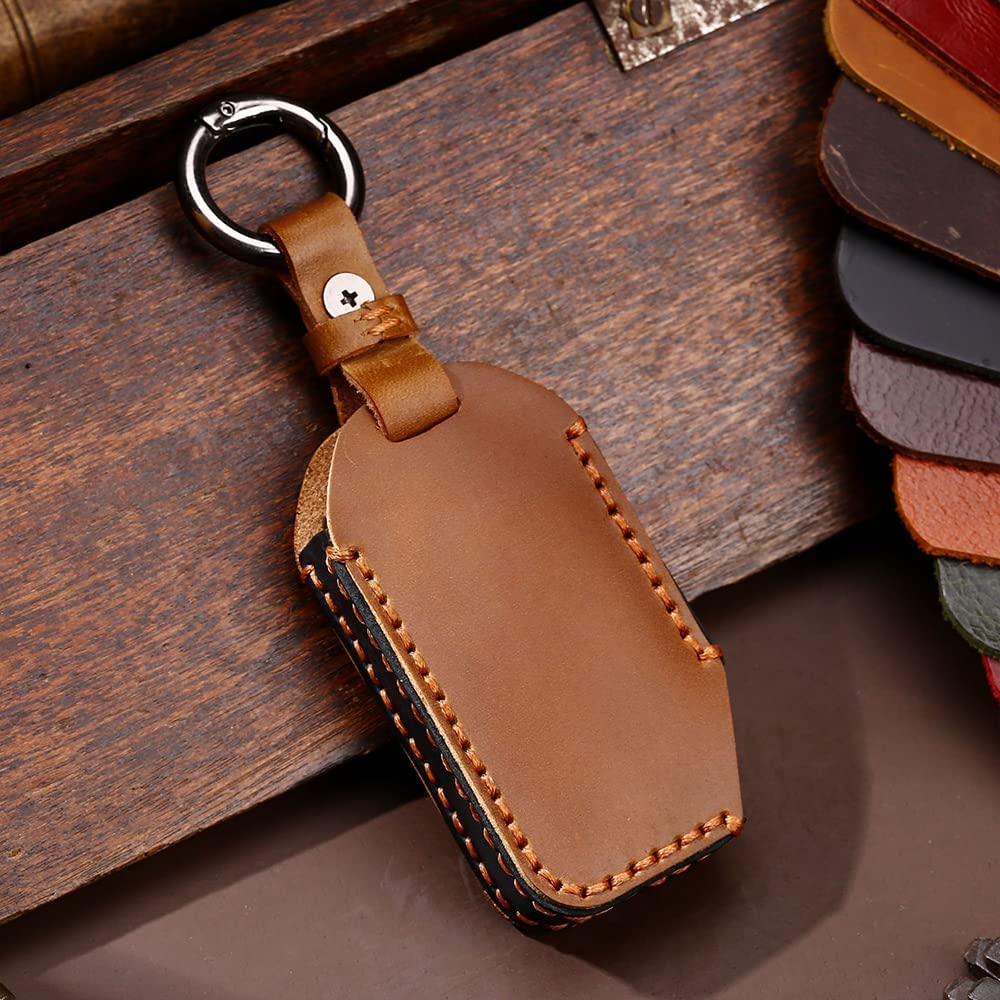 Genuine Leather Key Fob Cover For KIA Telluride 2023-2024 - 5-Button Smart Key Case, Brown, Protective & Stylish