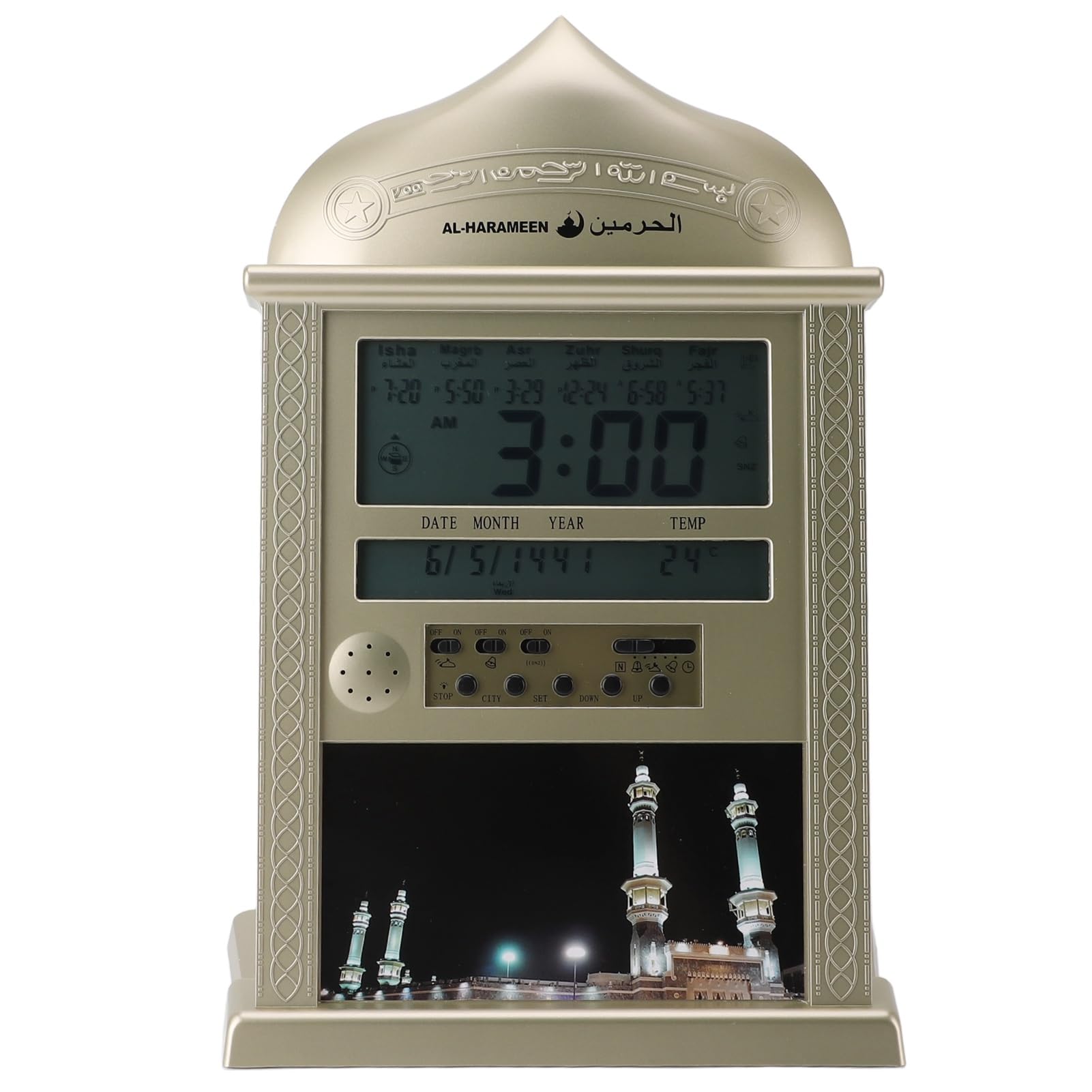 Azan Reloj, Reloj Despertador Preciso Reloj de Oración Digital Multifunción para Exhibición de Escritorio (Gold)