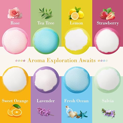 Miniatura 2 de Vacplus Bombas de baño  Paquete de 48 bombas de baño hechas a mano con 8 aromas, bombas de baño orgánicas a granel con aceites esenciales, bombas de