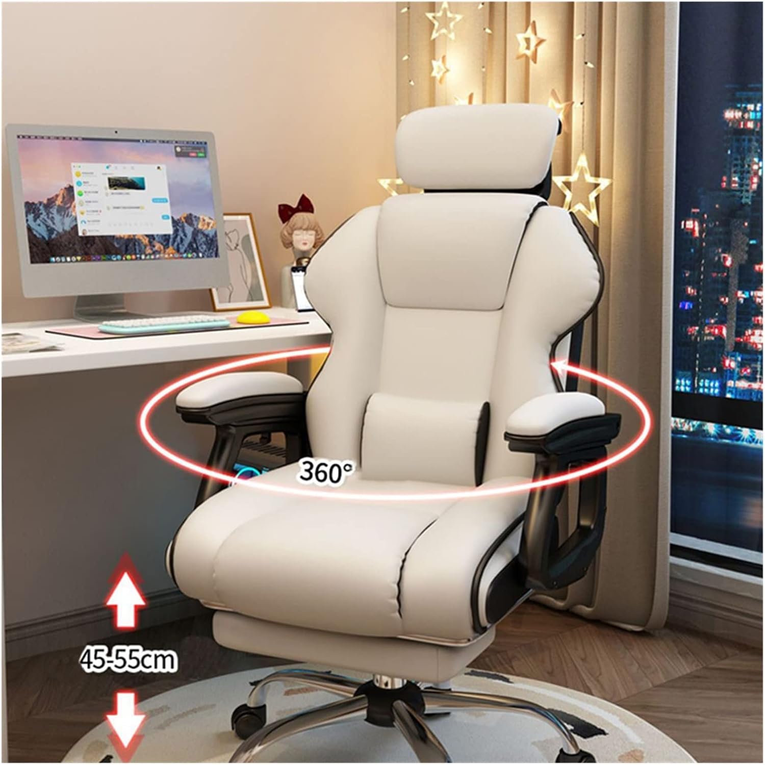 Adjustable Office Computer Chair with Armrest Ergonomic Gamer Chair with Lumbar Pillow and Footrest High Back Game Chair
