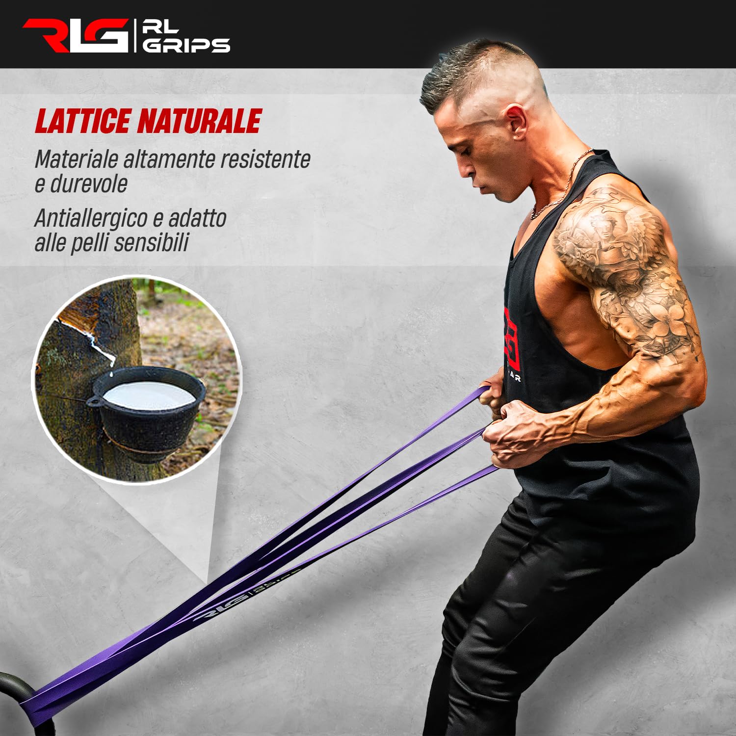 RL Grips - Bande di Resistenza – Elastico da Allenamento in Lattice per Fitness, Crossfit, Trazioni, Assistenza, Pull-up, Allenamento, Potenziamento Muscolare, Yoga, Pilates