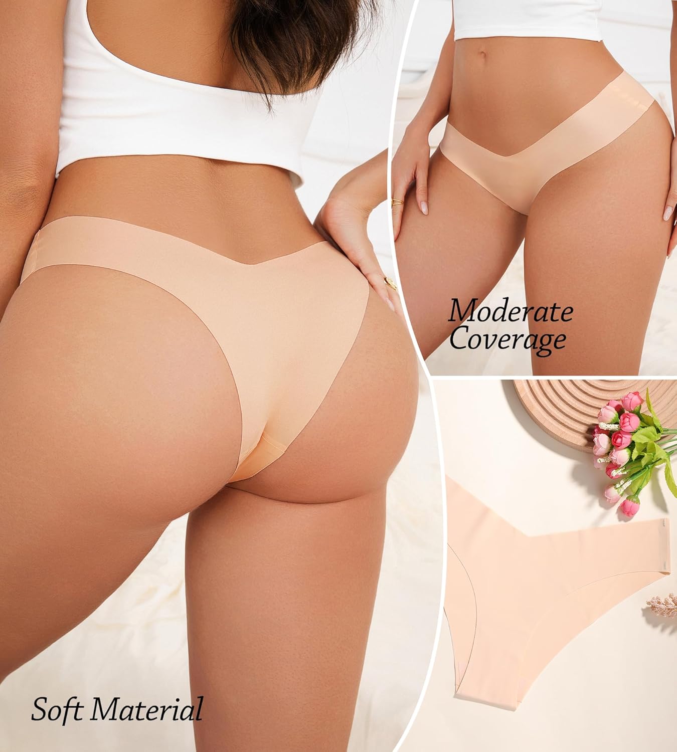 Women Seamless Underwear Soft No Show Stretch Bikini Invisibles Hipster V Cut Panties 6 pack - Image 4