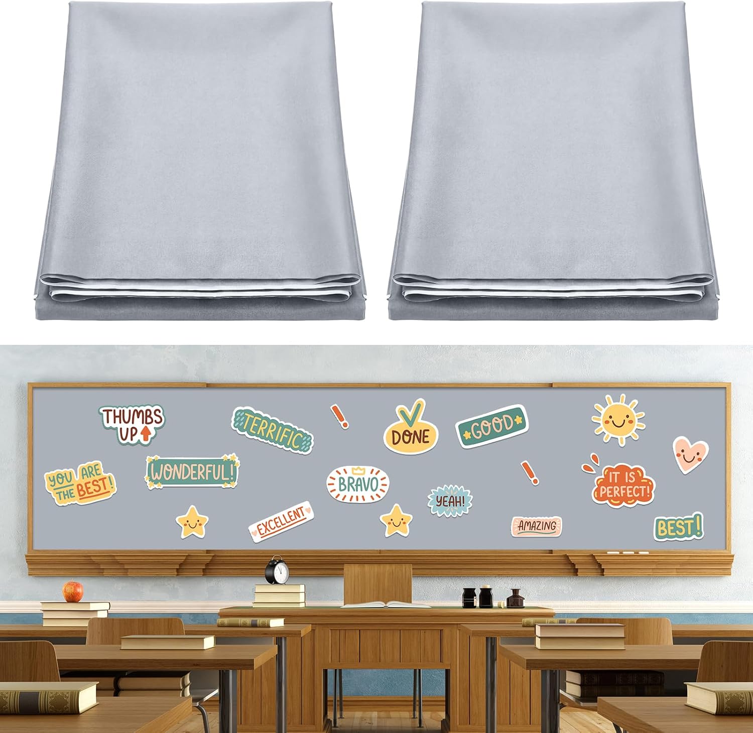 Mindsoft 2 Pack Bulletin Board Fabric 48 '' x 107 '' Class Fabric for Classroom Bulletin Board Background Decor,Pillows Curtains Crafts Back to School Classroom Decor Supplies (Gray)