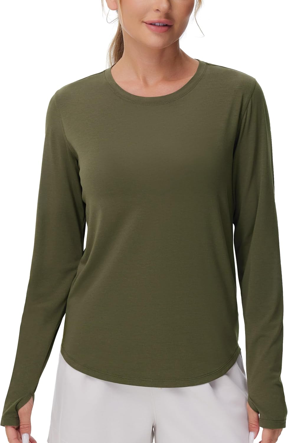 THE GYM PEOPLE Women's Long Sleeve Workout Shirts Athletic Crewneck Hiking Tops with Thumb Hole - Image 2