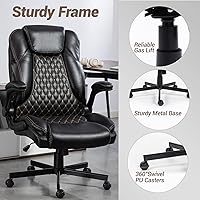 Vista 8 de Silla de oficina ejecutiva grande y alta, 400 libras, ergonómica, cómoda, resistente, extra ancha, silla de escritorio con reposabrazos abatible