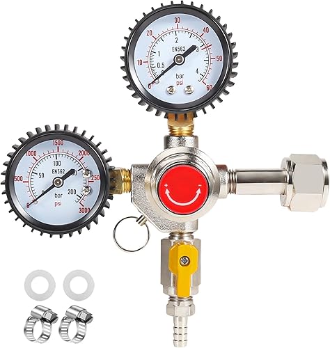 Regulador de CO2 Regulador de barril de cerveza, entrada CGA320 piezas de Kegerator de calibre único con control de precisión y válvula de