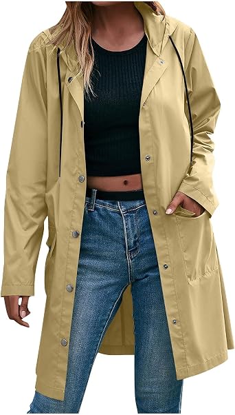 Waterproof Rain Jacket Womenwith Hood Long Waterproof Coat Lightweight Active Outdoor Raincoat Packable Windbreaker Jacket