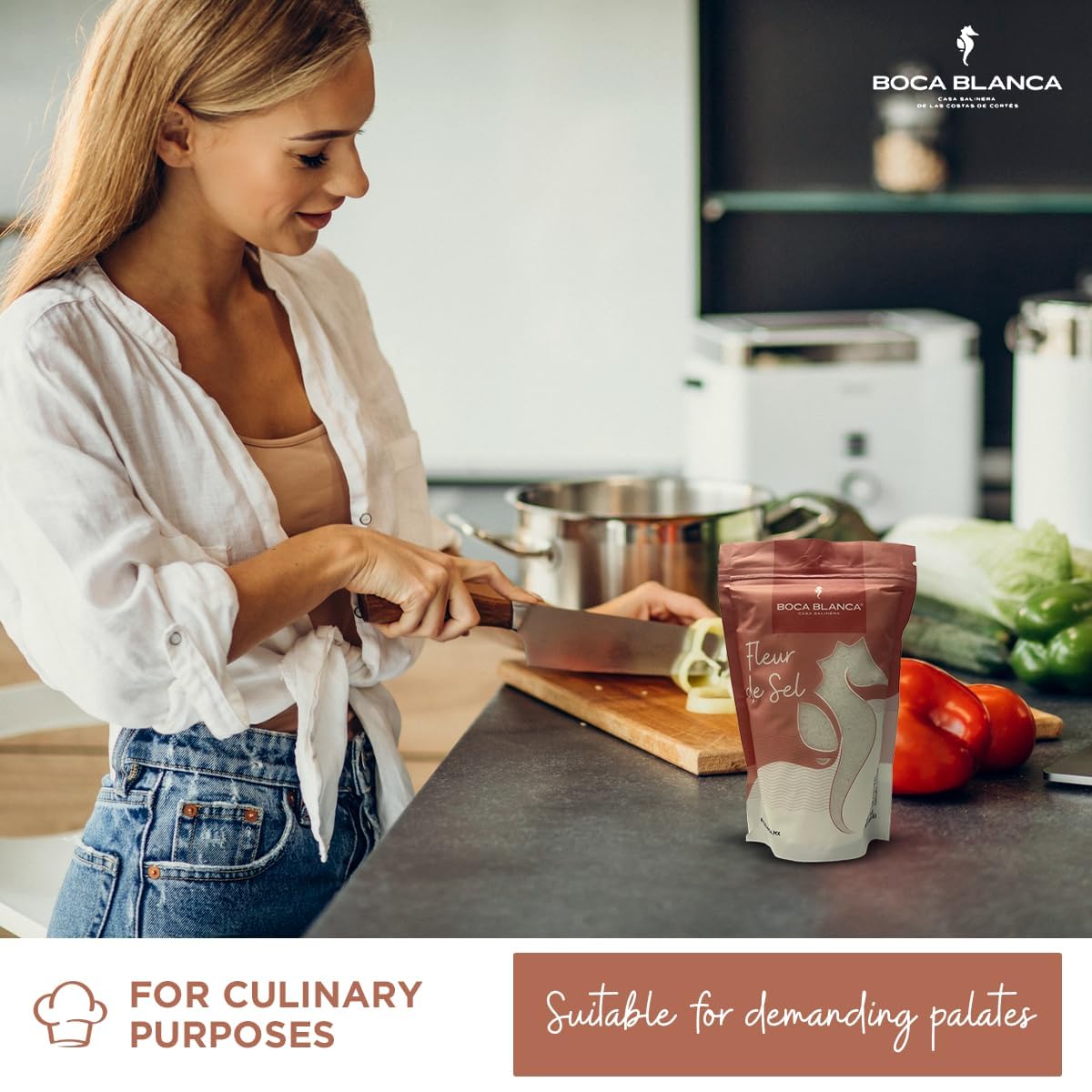 BOCA BLANCA - Premium Fleur de Sel - Natural Fleur de Sel from the Sea of Cortés México - 1LB bag - chemical-free - certified Kosher – gourmet salt - ideal for culinary purposes - 100% unrefined sea salt