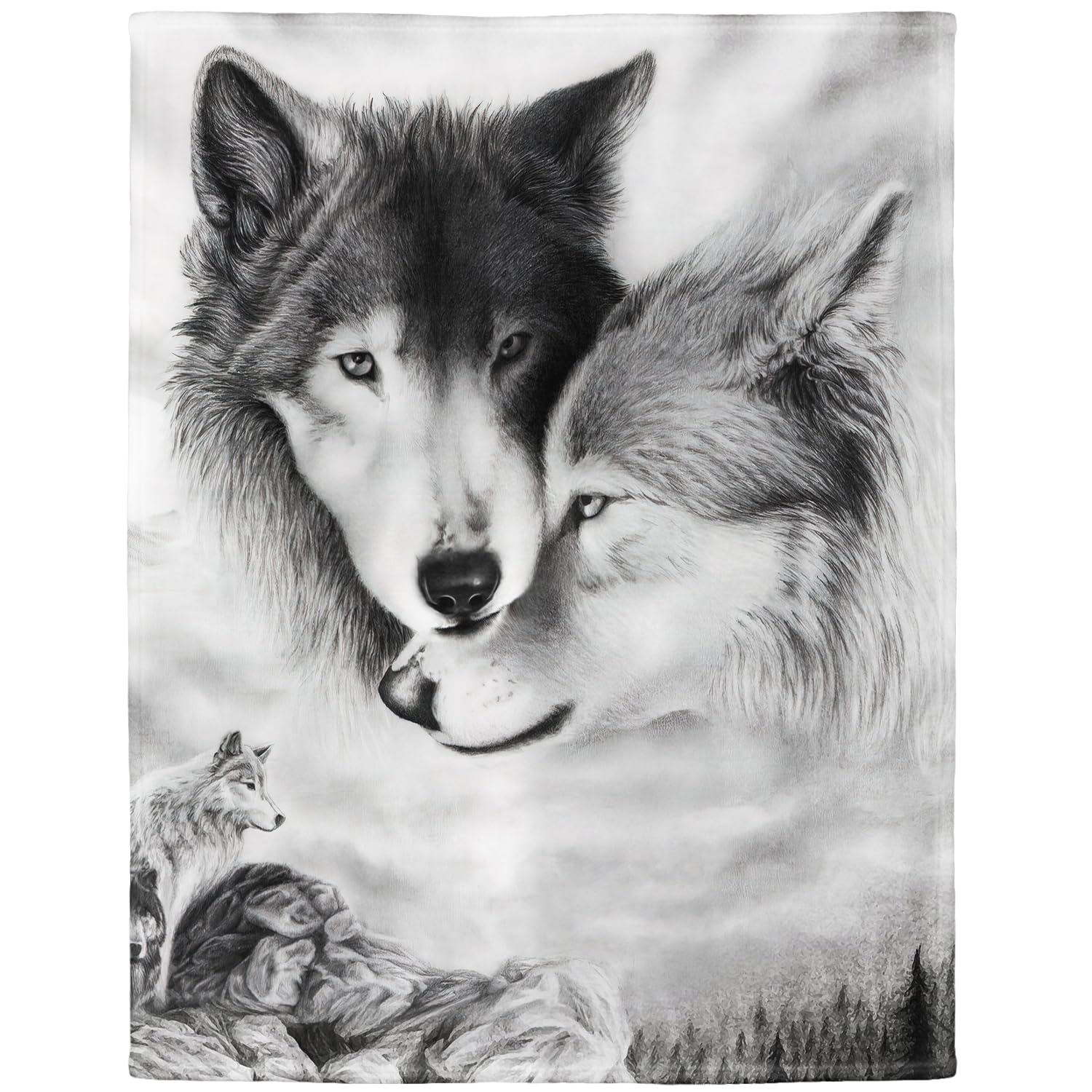YISUMEISoft Fleece Blanket Single - Black and White Wolf, 125 x 150 cm Throw Suitable for Bed or Couch