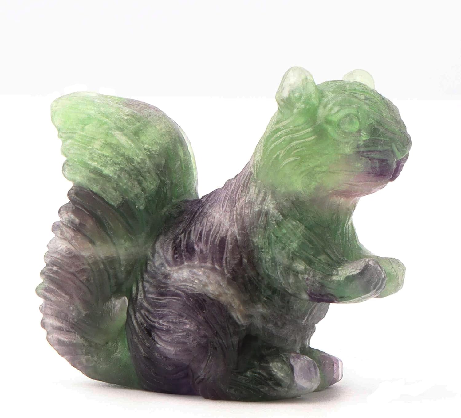 SMQ 2 inch Squirrel Rainbow Fluorite Self-Healing Crystal Hand-Carved Animal Gemstone Statue - Reiki Collection Desktop Ornament with Gift Box