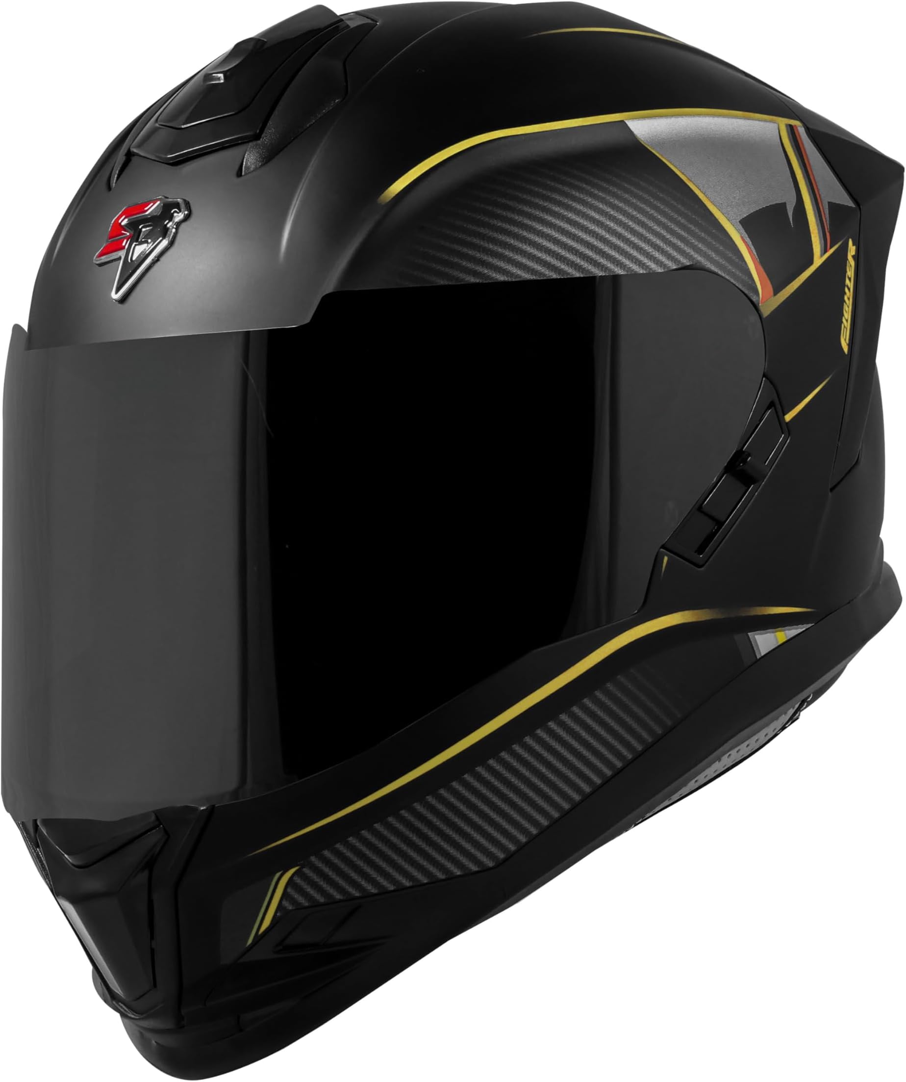 SBH-57 Carbon Fighter ISI and DOT Certified Full Face Helmet for Men and Women with Inner Chrome Sun Shield