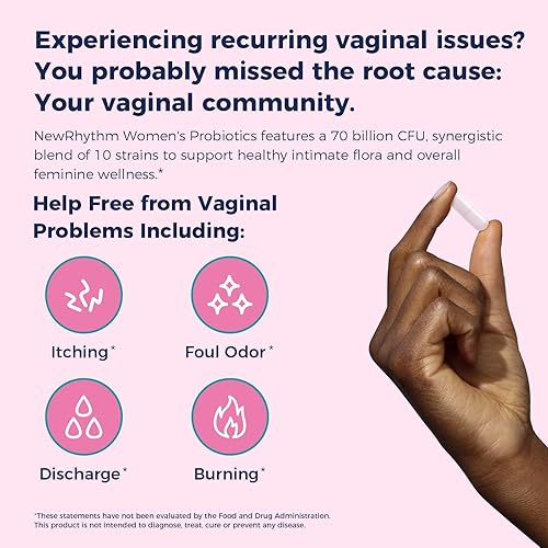 Miniatura 3 de NewRhythm Probióticos para mujeres, prebióticos orgánicos, 70 mil millones de UFC, 10 cepas, probióticos vaginales para la salud urinaria y