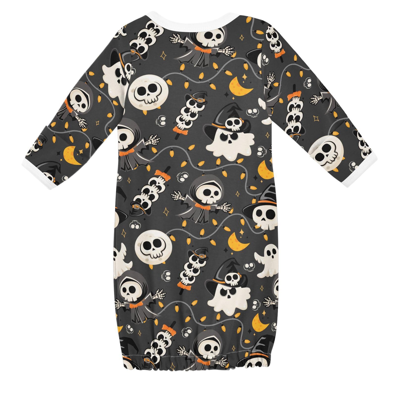 WIFIU Cute Skull and Ghost Baby Girls Boys Sleeper Gown Cotton Nightgown Long Sleeve, Happy Halloween Baby Nightdress Sleeping Clothes for Newborn 0-3 Months Multicolor
