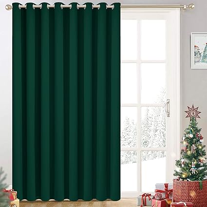 Yakamok Blackout Extra Wide Thermal Insulated Curtains, Total Shade Patio Door Curtain, Full Light Shading Sliding Door Room Divider for Space Separator Bedroom, 1 Panel, W100 x L84, Emerald Green,