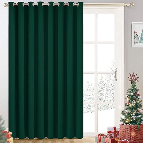 Yakamok Blackout Extra Wide Thermal Insulated Curtains, Total Shade Patio Door Curtain, Full Light Shading Sliding Door Room Divider for Space Separator Bedroom, 1 Panel, W100 x L84, Emerald Green,