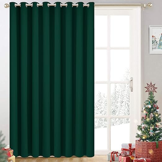 Yakamok Blackout Extra Wide Thermal Insulated Curtains, Total Shade Patio Door Curtain, Full Light Shading Sliding Door Room Divider for Space Separator Bedroom, 1 Panel, W100 x L84, Emerald Green,
